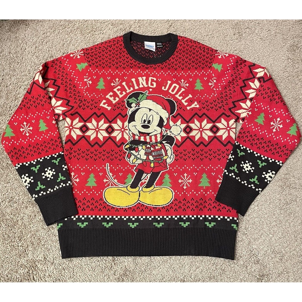 DISNEY MENS Size M Multi Color Mickey Mouse Christmas Light Up Sweater‎ Knit